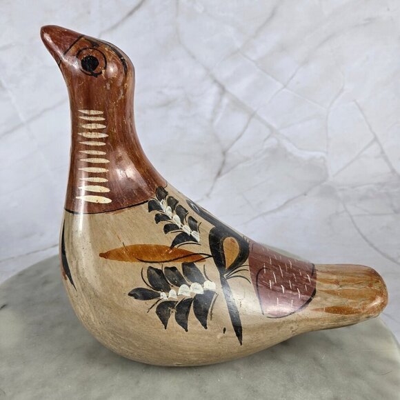 Vintage Mexican Tonala Bird Pottery Hand Painted Bird on Back - Picture 1 of 12